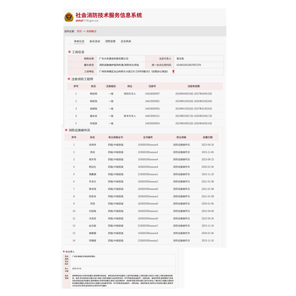 消防技術服務平臺備案截圖證明材料